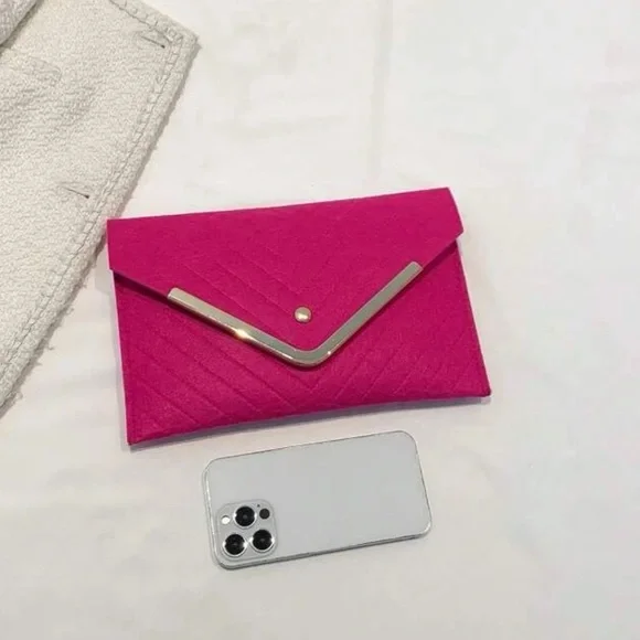 Hot Pink Chevron Envelope Bag - Medium Felt Flap - NWT - Picture 7 of 9